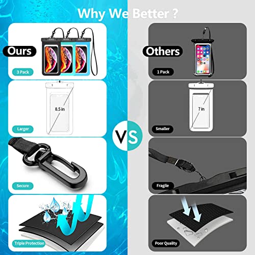 Newppon XIWB13T-BGBLE-ZH1 Waterproof Cell Phone Pouch - 3 Pack Underwater Dry Bag Case Lanyard thumb #1
