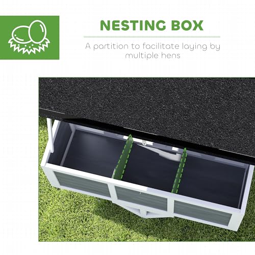 Image of PawHut 43 inch Chicken Coop with Wheels, Mobile Chicken House with Nesting Box, Windows, Pull-Out Tray, Perches, Wooden Chicken Tractor for 2-4 Hens, Rabbits, for Backyard, Patio, Gray