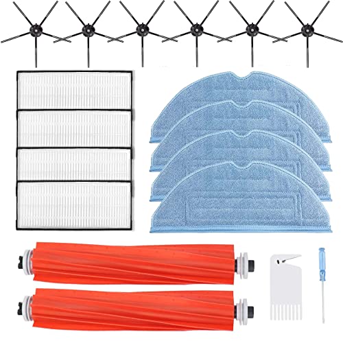 S7 MaxV Ultra Accessories Kit for Xiaomi Roborock S7 S7 + S7 MaxV, S7 MaxV Plus, T7S T7 plus T7S plus Robot Vacuum Cleaners, 2 Roller Brush, 4 Hepa Filter, 4 Mop Pads, 6 Side Brush