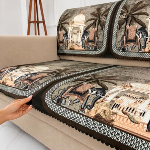 Image of Homerz Premium 'Luxe Series' Sofa Cover | Holland Velvet Fabric | Smooth Finish | Anti-Slip Fleece Backing Couch Protector (Maharaja, 3 Seater, Seat Cover with Backrest)