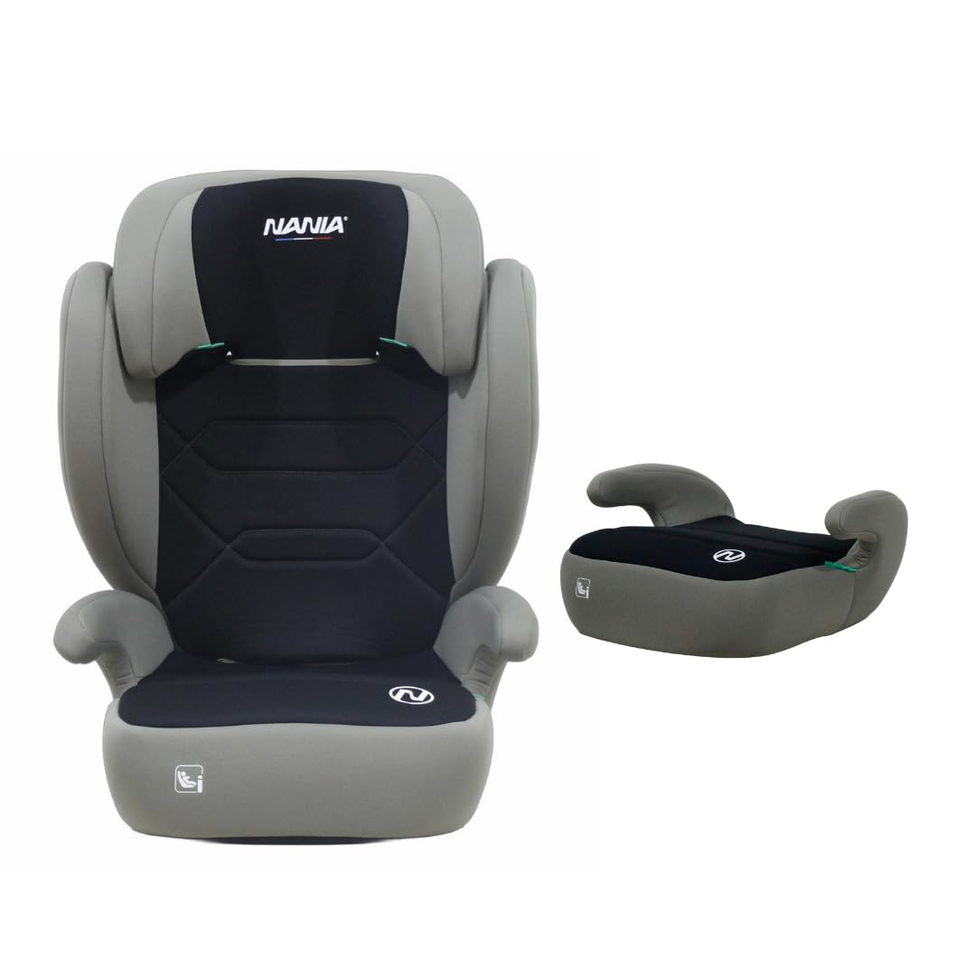 NANIA Belem, Seggiolino auto, 2 in 1, i-Size, Gruppo 2/3, 100-150 cm, da 3,5 a 12 anni, da 15 a 36 kg, cintura di sicurezza a 3 punti, Protezioni laterali, Poggiatesta Regolabile 9 Posizioni-Nero