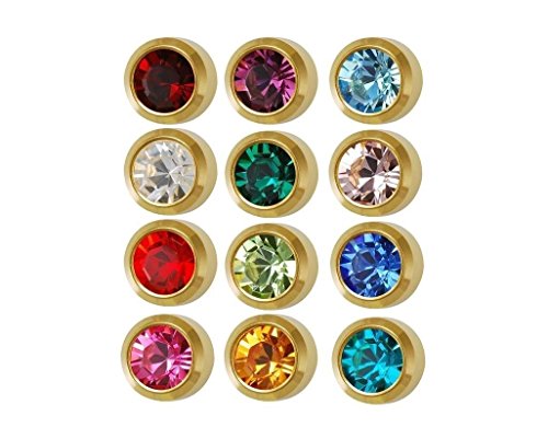Caflon Ear Piercing Bezel Earrings Studs 4mm Assorted Colors Gold Plated 12 Pair