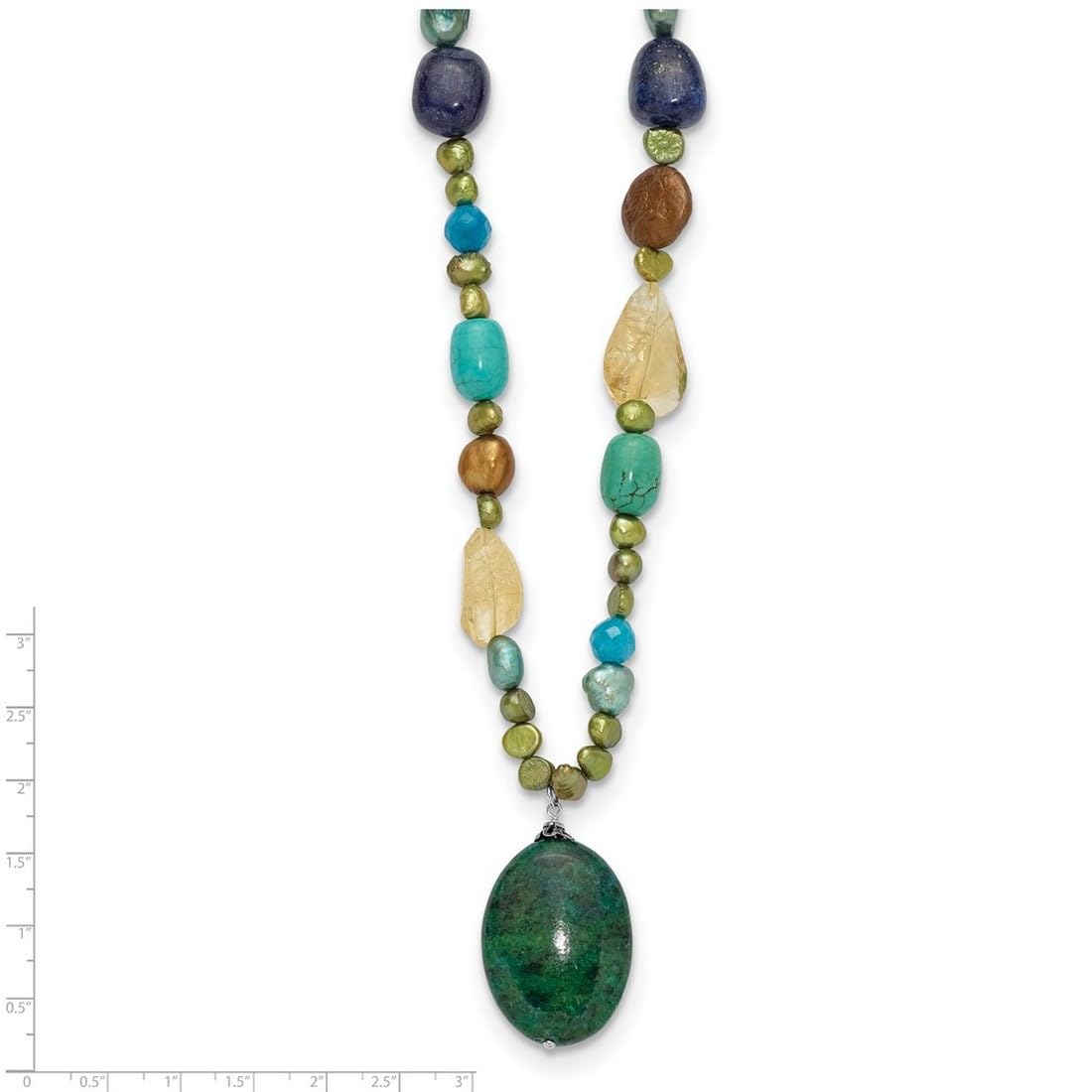 Collier à pendentif pour femme en argent sterling 925 avec fermoir mousqueton et agate Ci lapis Howlite teintée Jade Chrysocolle 71 cm, taille unique, Gemme Métal Agate Pierre précieuse Métal, Agate
