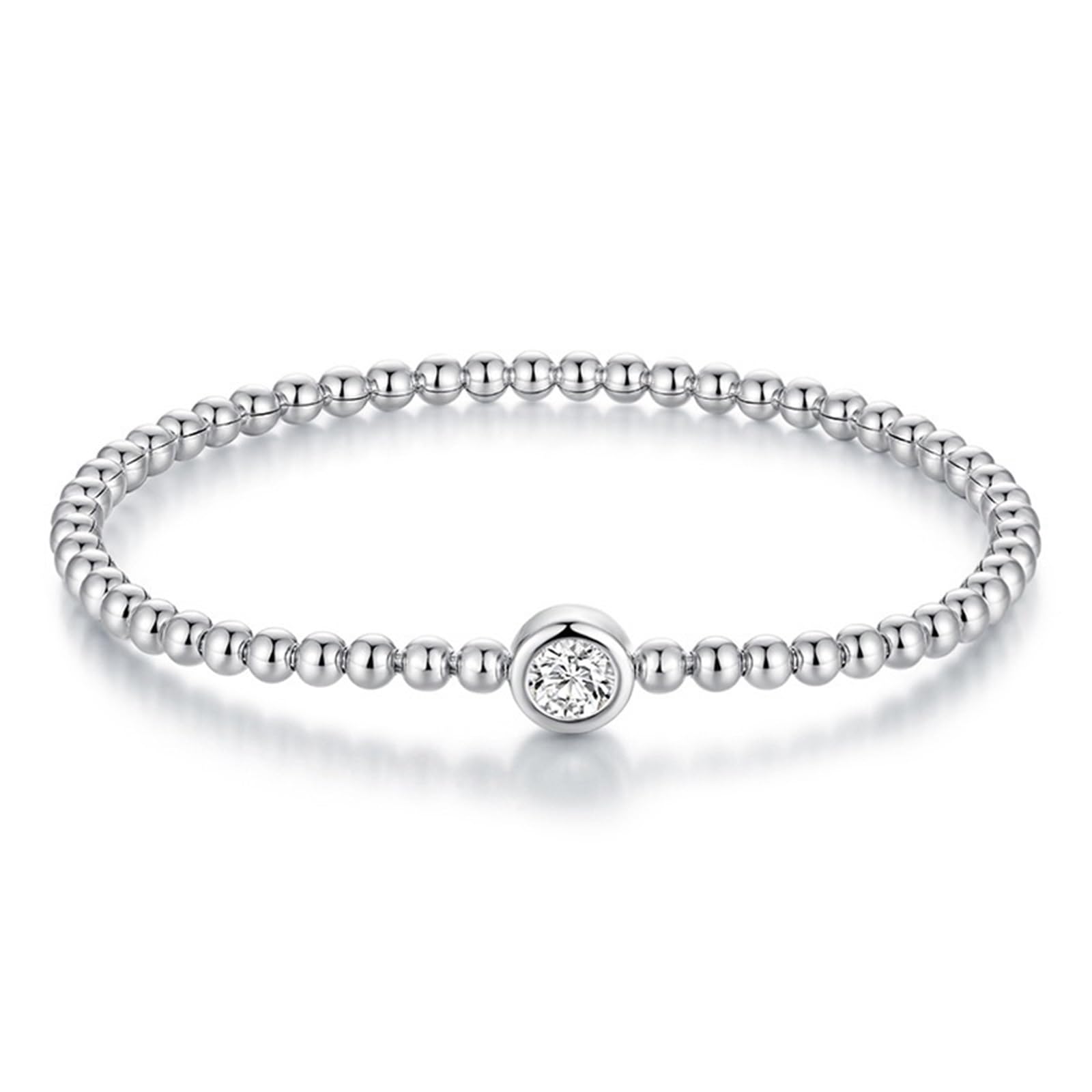 Bracciale Elasticizzato da Donna con Perline in Argento Sterling S925, Accento Zircone 3A, Design Minimalista e Versatile, Simbolo di Amore Eterno e Protezione