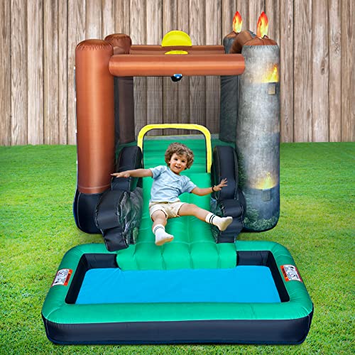 image for Funormous Jurassic World Dinosaur Bounce House Water Slide with Pool, 