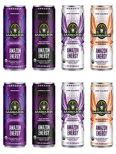 Sambazon Organic Amazon Energy Drink, 4 Flavor Variety Pack, 12 Ounce (Pack of 8)