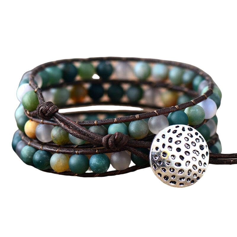 Bracciale Tessuto,Braccialetti Con Perline Intrecciate Fatte A Mano A Tre Strati, Bracciale Chakra Regolabile Per Donna, Bracciale Con Ciondolo Rotondo In Argento Gioielli Boho Per Uomo Donna