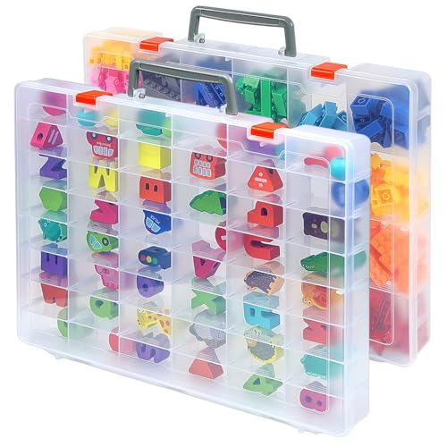 Image of CGCG 2-Pack 48-Compartment Clear Plastic Organizer Box 14.37x10.63 | Storage case with handles, removable dividers for miniatures, small toy, fishing tackle, diamond painting, pencils, crafts