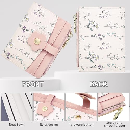 Image of Farcauo Small Floral Womens Wallet Cute Wallets for Women Thin Pink Women's Wallet Kawaii Flower Card Wallets for Women Ladies