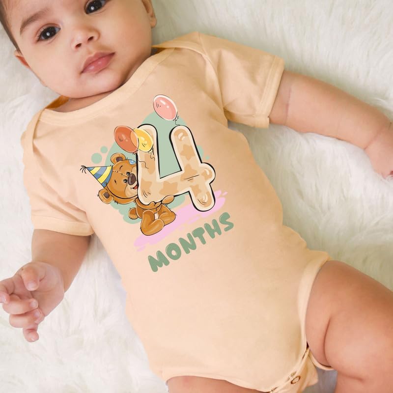 Image of Knitroot Monthly Birthday Teddy Special, Newborn Baby Half Sleeve Unisex Romper, Onesies, Sleepsuit, Body Suit, Envelope Neck, 1 to 12 Months Print, 0-12 Months, Infant Cloth for Boys & Girls