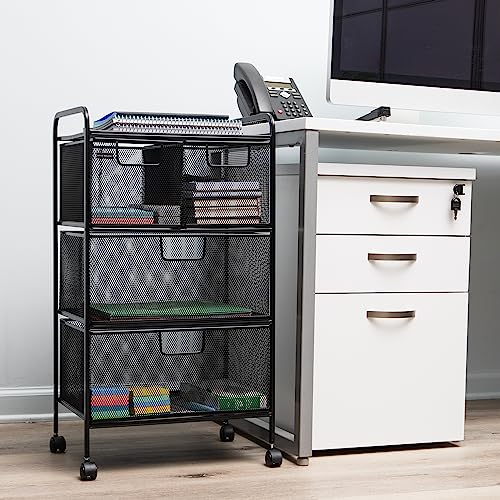 Chariot de rangement anti-désordre avec tiroirs en maille métallique