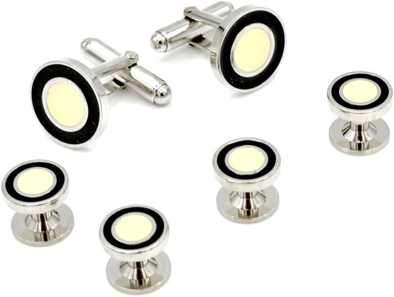 JJ Weston Blue and Cream Enamel Tuxedo Cufflinks and Shirt Studs. Made in the USA.