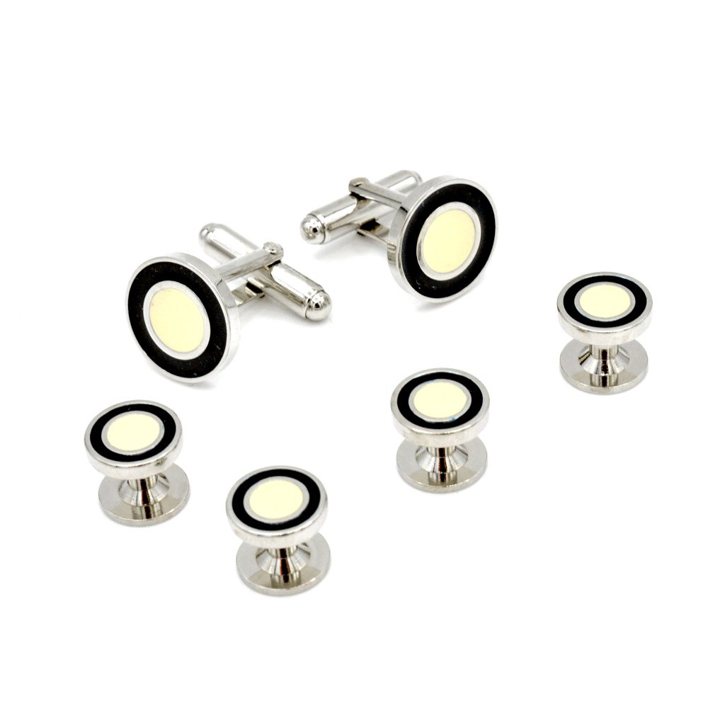 jj weston Blue and Cream Enamel Tuxedo Cufflinks and Shirt Studs. Made in the USA.-picture-40