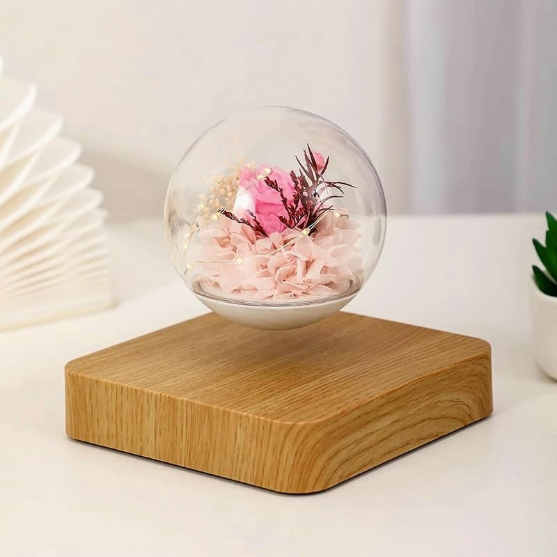 VIGAN Magnetic Rose Levitation Lamp Creativity Floating Glass LED Bulb Home Office Decoration Magnetic Levitation Night Light Ornament (Shallow Wood Grain)