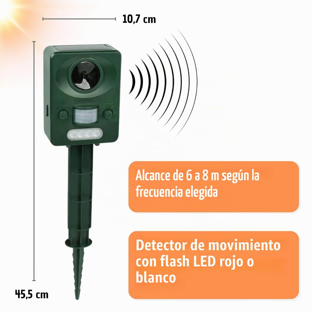 Repelente Gatos Solar y USB Exterior 5 Modas, espanta Palomas, ahuyentador Paloma pajaros Gato, pichos Anti Pajaro, espanta Golondrinas, ahuyenta Ratas, ahuyentador de jabalies