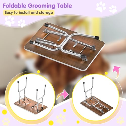 Image of Lyromix 36'' Stainless Steel Pet Dog Grooming Table, Arm /Noose /Tray, Purple