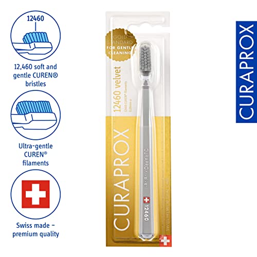 Image of Curaprox CS 12460 Velvet Soft Toothbrush - Sensitive Gum Care | Ultra-Gentle Cleaning with 12,460 Filaments | Single Pack, Grey