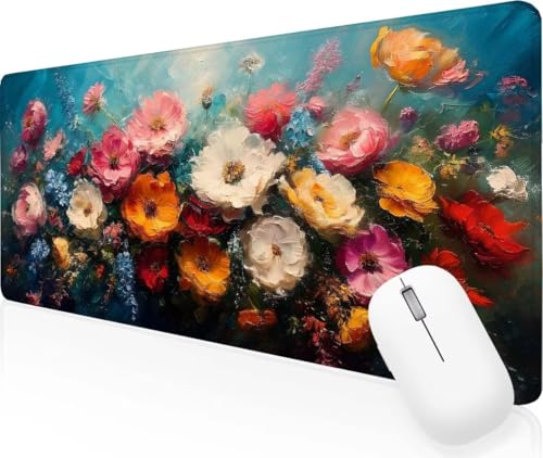 Color Flor Alfombrilla Ratón XXL 1200x600x3mm Alfombrilla de Ratón para Juegos Grande, Superficie Nanotextil de Alta Precisión, Resistente al Agua Antideslizante Mouse Pad Regalos para Hombres J-35