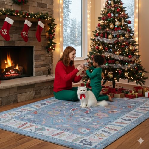 Fame Rugs Blue Modern Oushak Rug 5x7, Washable Vintage Turkish