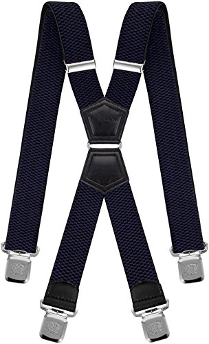 Mens Suspenders X Style Very Strong Clips Adjustable One Size Fits All Heavy Duty Braces (Navy Blue)