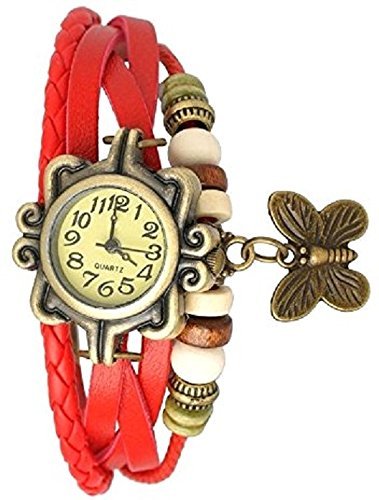 LEMONADE Fancy Red Multicolor Fancy Vintage Leather Bracelet Butterfly Analog Watch for Girls, Women & Ladies (B078RQFRJZ) Amazon Price History, Amazon Price Tracker