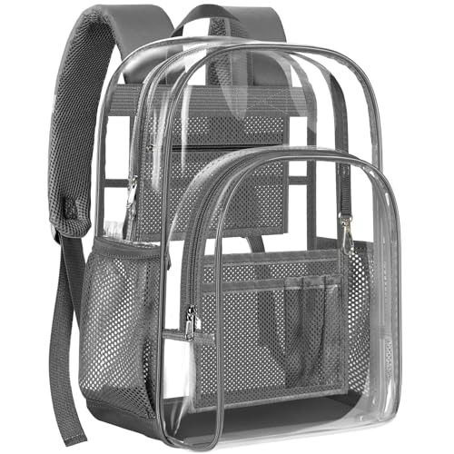 PAMANO Clear Backpack, Heavy Duty Transparent Backpack with Reinforced Bottom See Through for College, Travel, Workplace Security, Gray