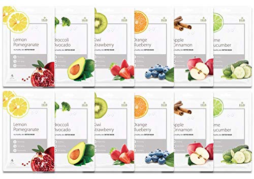 HnB - My Fruit Mask Pack, Mascarillas Faciales Coreanas Hidratantes de Frutas, 12 Unidades