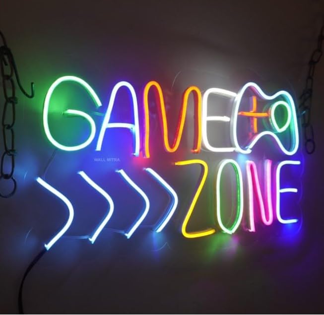 Image of Social Point Game Zone Neon Sign, Multicolour, 18x12 Inch, LED Wall Hanging Light for Gaming Room Decor