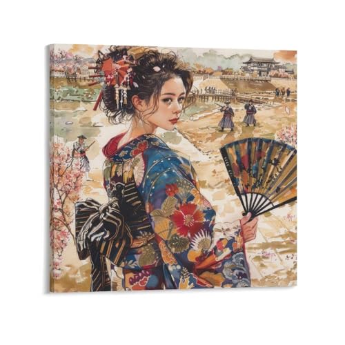 令和の浮世絵 和風 絵画 江戸 掛け軸 舞子 着物 女性 ポスター (83) オフィス ベッドルーム ダイニングルーム装飾 キャンバス 印刷 アートパネル28x28inch(70x70cm)