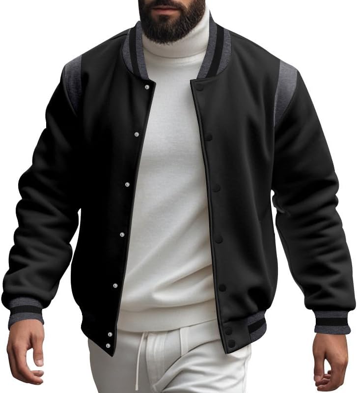 Scapodo Men's West Coast Jacket - Fall Winter Cardigan Style Button Front Loose Baseball Coat for Vacation Daily Life