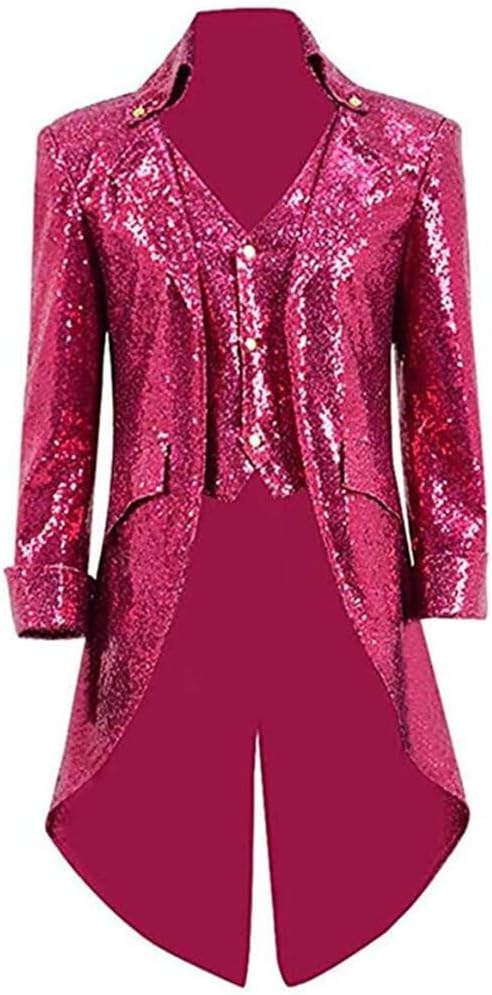 Men's Sequins Tailcoat Jacket Single Breasted Gothic Blazer Tuxedo Coat Halloween Costume