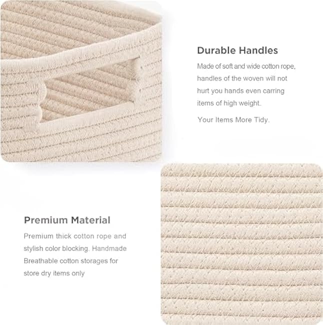 UBBCARE Set of 4 Storage Cubes-13 X 13 X 13 in, Cotton Rope Basket for Shelves, Toys, Book, Cube Storage Bin with Handles, Woven Storage Basket for Organizing, Beige