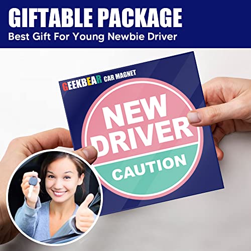 Geekbear New Driver Car Magnet (Light Pink/Turquoise, 3 Pack) - Circular Shape, 4.7 In Diameter #TOP3