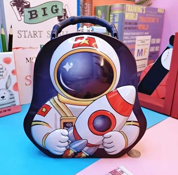 Image of Sajani Cute Cartoon Creative Portable Piggy Bank, Money Saving Box with Combination Lock, Mini Coin Bank Gifts for Boys and Girls, Best Return Gifts for Kids (Pack of 1) (Space - Blue)