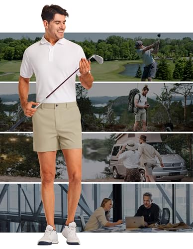 Image of PULI Golf Shorts Men 5 Inch Inseam Stretch Casual Dress Shorts with Pockets Waterproof Lightweight Quick Dry