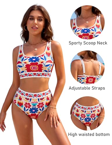 Image of BMJL Women's High Waisted Bikini Sets Sporty Two Piece Swimsuits Color Block Tummy Control Modest Bathing Suit