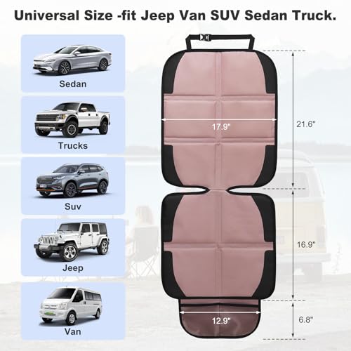 Image of Car Seat Protector for Child, 2 Pack Baby Covers with Mesh Pockets & Non-Slip Backing 600D Durable Under Seat for Back (Rose Gold, Standard)