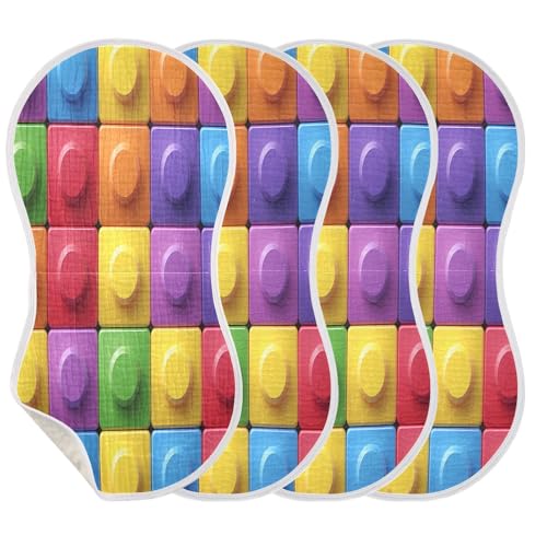 Coloured Building Blocks Burp Cloths Cotton Baby Washcloths,Large 22x11in Burping Cloth Absorbent and Soft for Newborn Baby Boys and Girls,2 Pack3