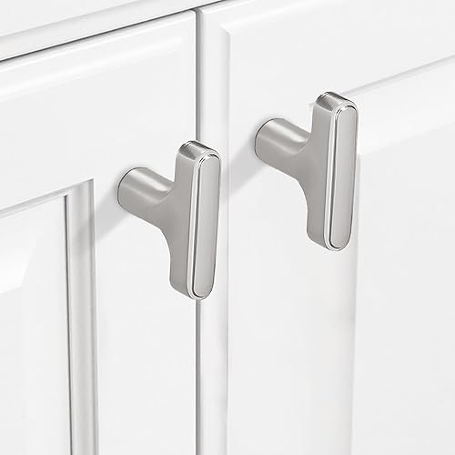 Miniatura 3 de COTYKILEY Paquete de 10 pomos de níquel satinado cepillado para gabinetes de cocina, pomos de cajón de plata maciza, perillas de aparador, herrajes