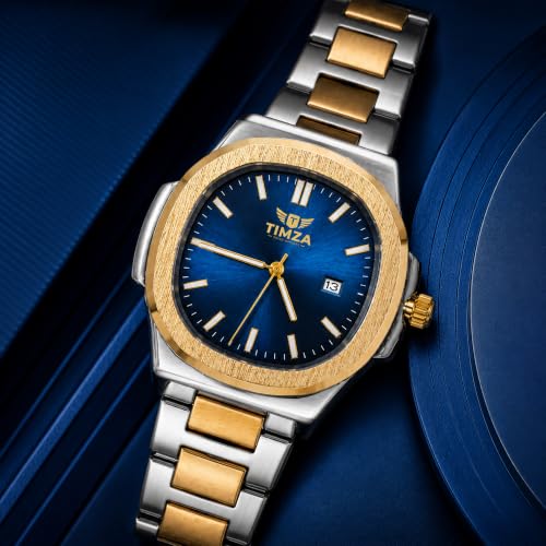 Image of Luxury Business Analog Quartz Watch for Men Sunburst Dial, Stainless Steel Strap, Date Display, Luminous Hands & Water Resistant (Blue)