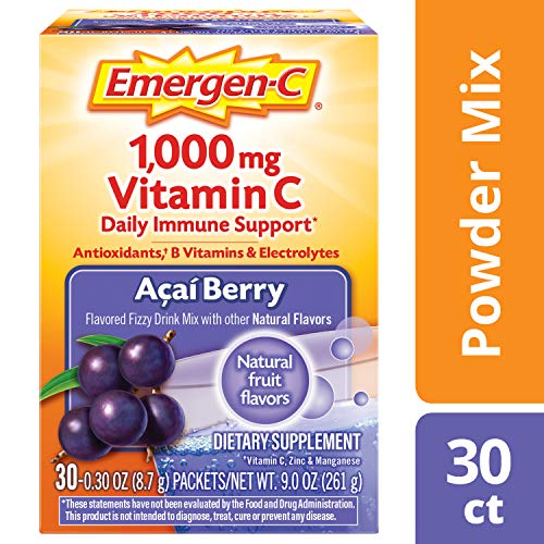 Emergen-C (30 Count, Acai-Berry Flavor, 1 Month Supply) Dietary Supplement Fizzy Drink Mix with 1000mg Vitamin C, 0.30 Ounce Powder Packets, Caffeine Free Emergen-C (30 Count, Acai-Berry Flavor, 1 Month Supply) Dietary Supplement Fizzy Drink Mix with 1000mg Vitamin C, 0.30 Ounce Powder Packets, Caffeine Free