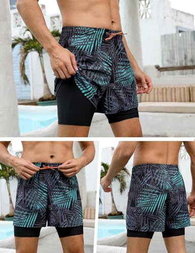 KANAV Mens Swim Trunks with Compression Liner 2 in 1 Quick-Dry Swim Shorts Lined Board Shorts3