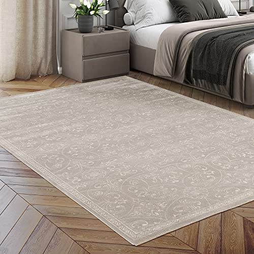 アイリスプラザ 伝統あるヨーロッパ産ウィルトン織ラグ 140×200cm フレンチシャビ― ライトグレー エコテックス認証取得 厚さ 1.2cm 静電気防止 床暖房対応 ラグ マット カーペット 54312-050 LGY