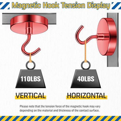 Image of FINDMAG Magnetic Hooks for Cruise Cabins, 110lbs Magnetic Hooks | Cruise Ship Magnets for Grill, Classroom Organization, Strong Fridge Magnets, Office Supplies, 6 Pack, Red