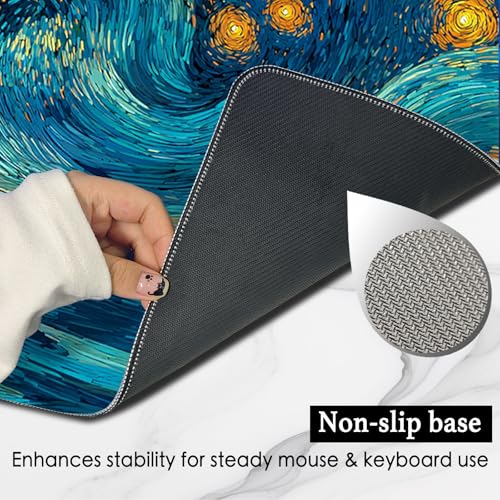 Image of Nuxovilar Starry Night Large Mouse Pad Gaming Mouse Pad Polyester 11.8x31.4 Inches for Home, Studio, Office, Artistic Decor for Van Gogh Enthusiasts