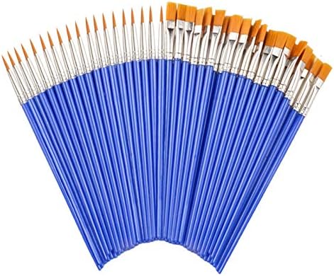 JOJODO Flat Paint Brushes Set，50 Pcs Art Paintbrushes for Kids/ Artists/Painters/Beginners/Students ，Short Plastic Handle，Nylon Hair Brushes for Acrylic Oil Watercolor Art Painting （25Flat +25Round#1）