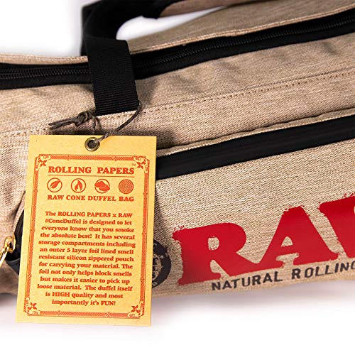 RAW Cone Duffelbag - Multiple Compartments - 5 Layer Foil Lined Smell Resistant Silicon Zippered Pouch - 22'' x 9'' x 9''