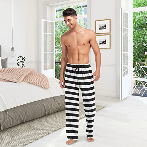 Pajama Pants Mens Lounge Pants Super Soft Pajama Bottoms with Pockets,Retro White and Black Striped4
