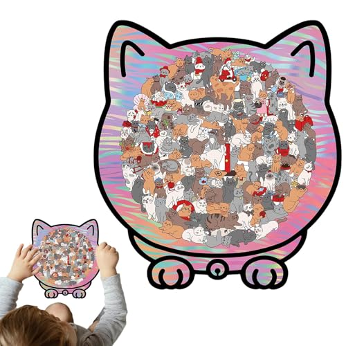 Puzzle de madera de gatos de 135 piezas para adultos con caja de almacenamiento