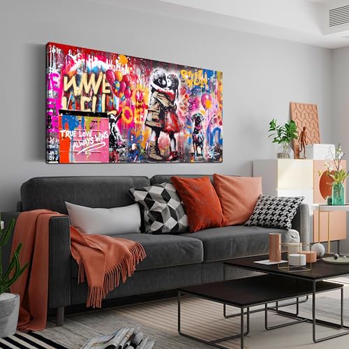 CIRABKY Graffiti Canvas Wall-Art for Dorm Room Girl - Colorful Wall Decor for Living Room - Boy Hugs Girl Print Large Painting Size 24" x 48"